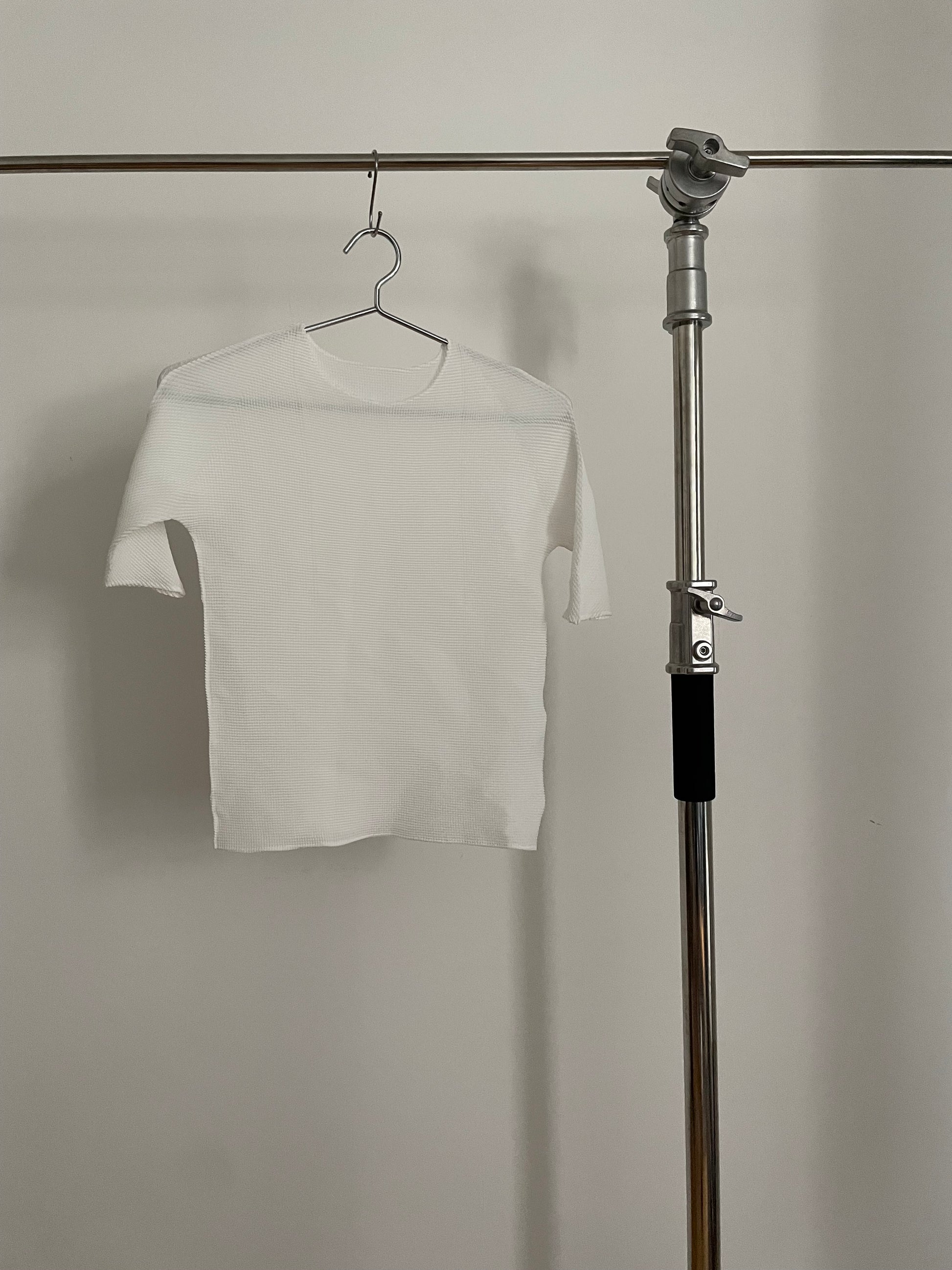 Pleats T Issey Miyake white waffle pleated short sleeve crewneck