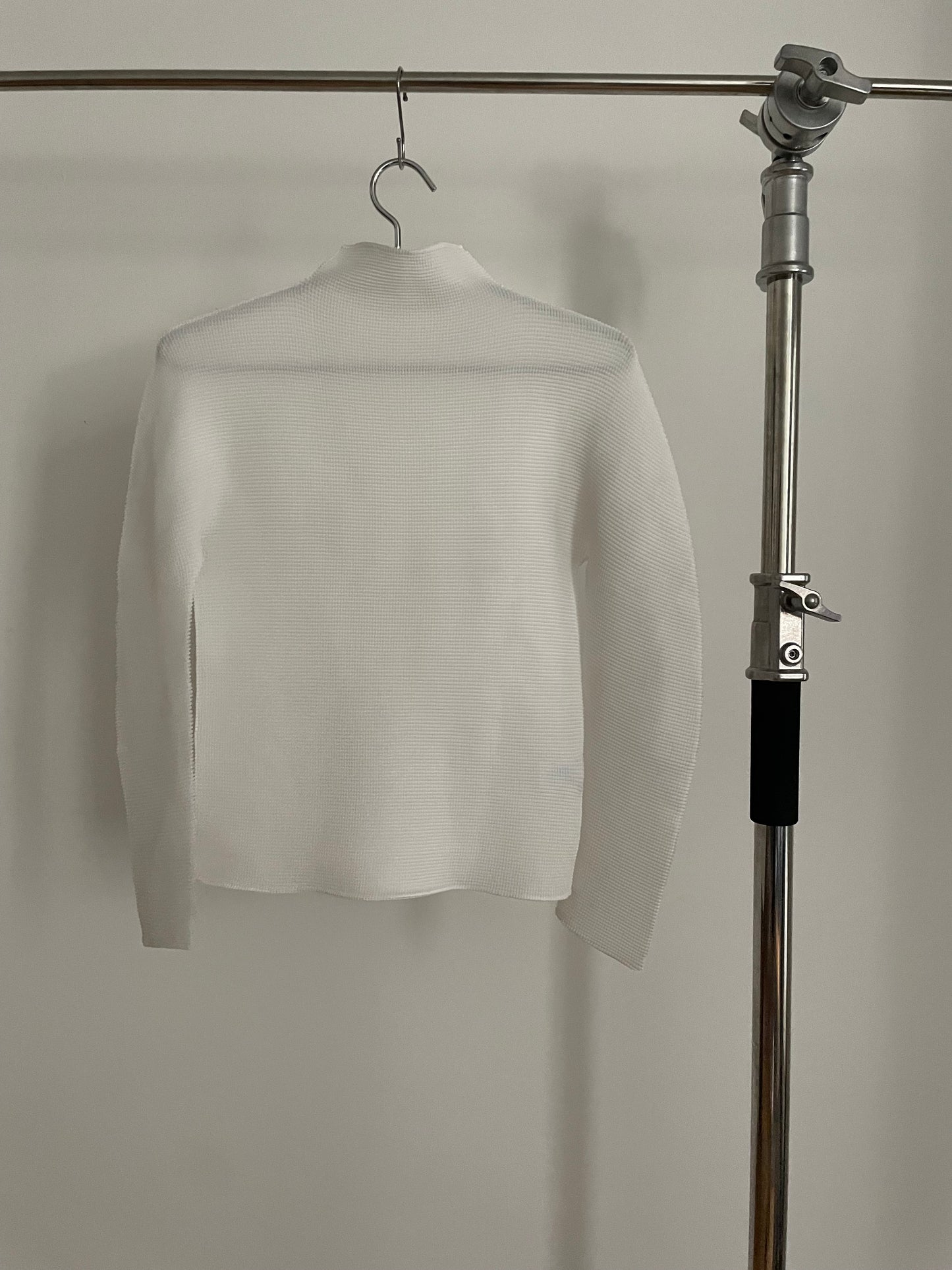 me Issey Miyake white waffle pleated long sleeve mock neck