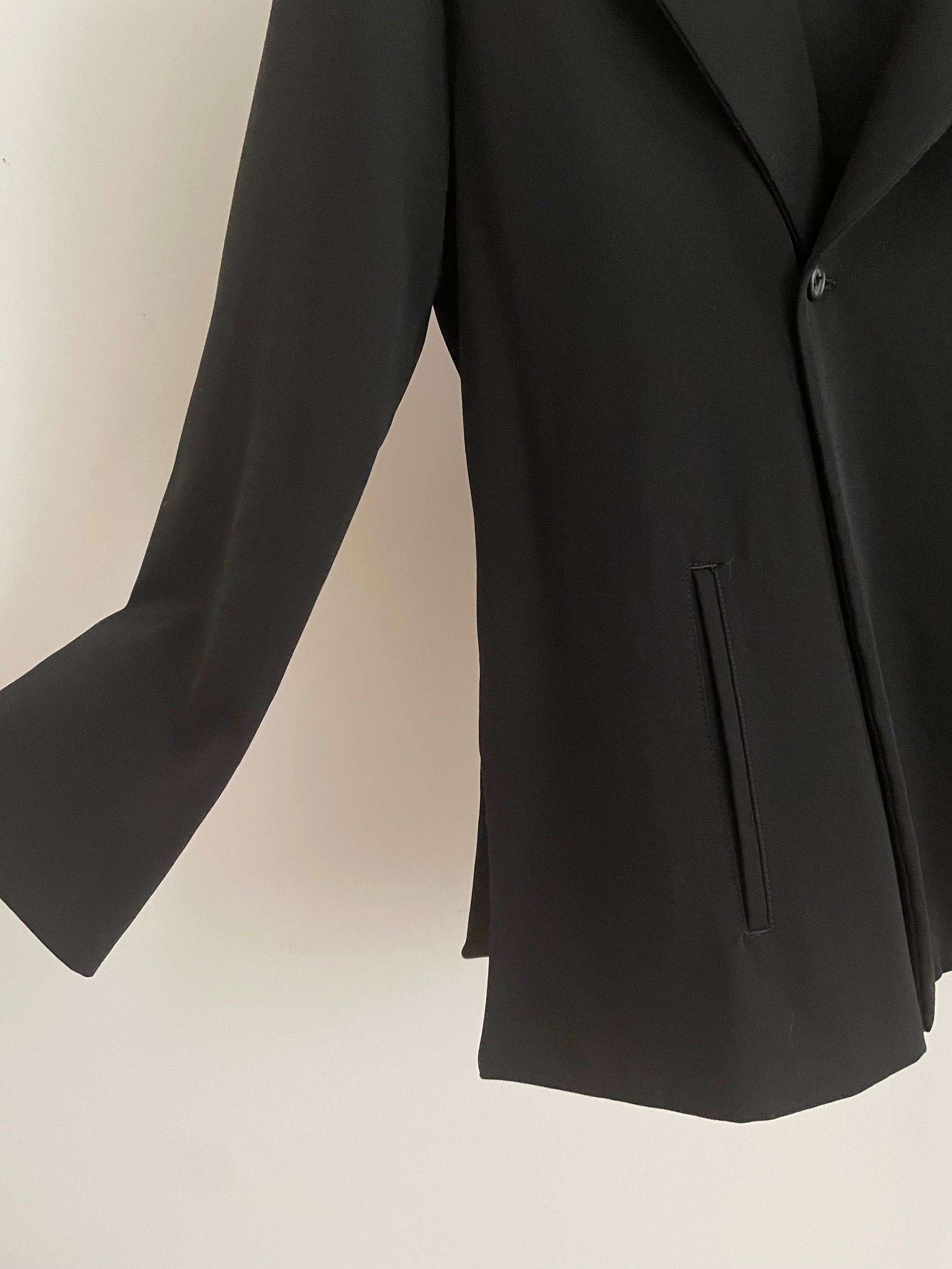 Detail view of vintage womens Yohji Yamamoto Noir black single button blazer