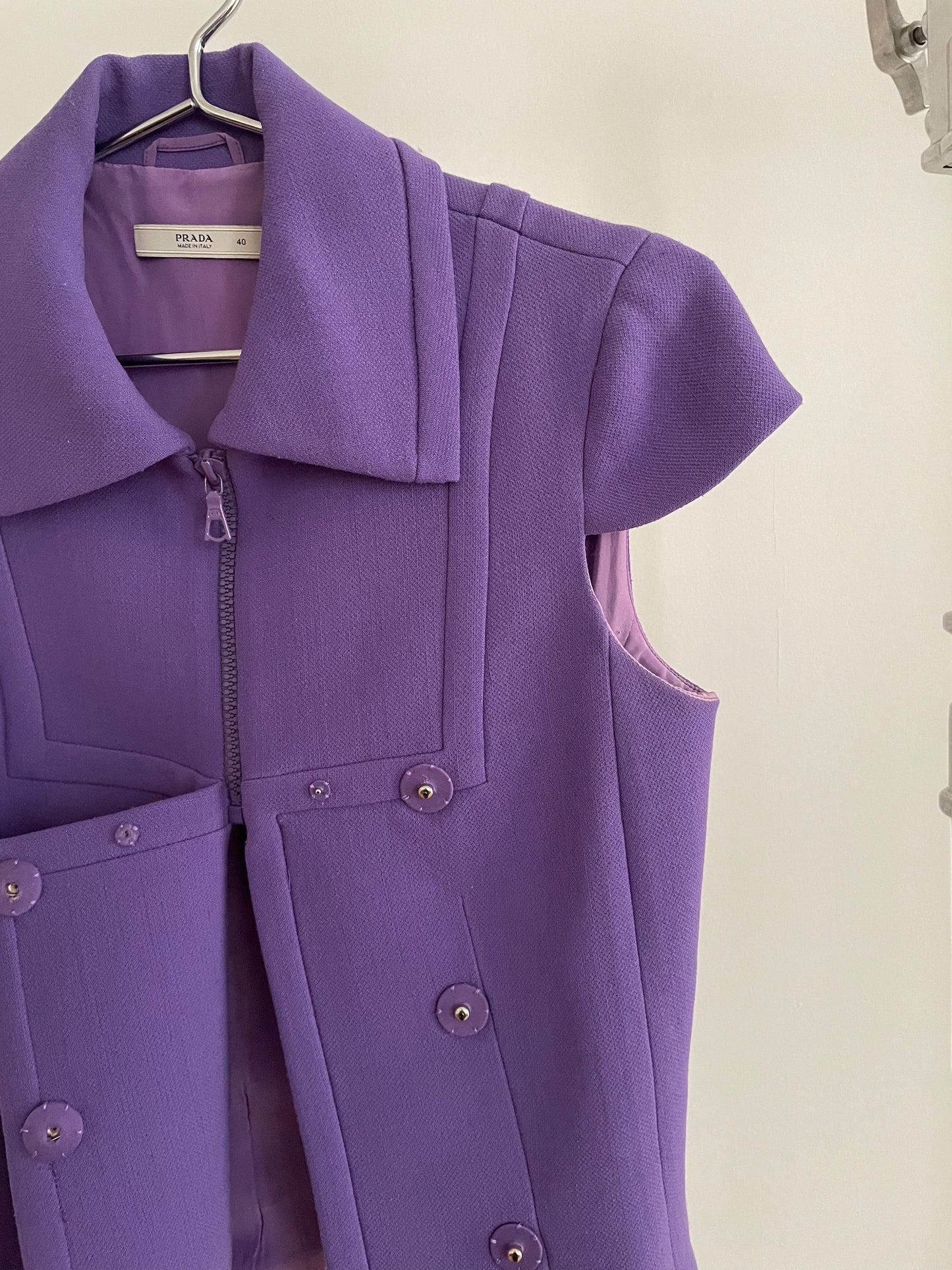 Detail view of vintage womens Prada fall/winter 2001 purple top