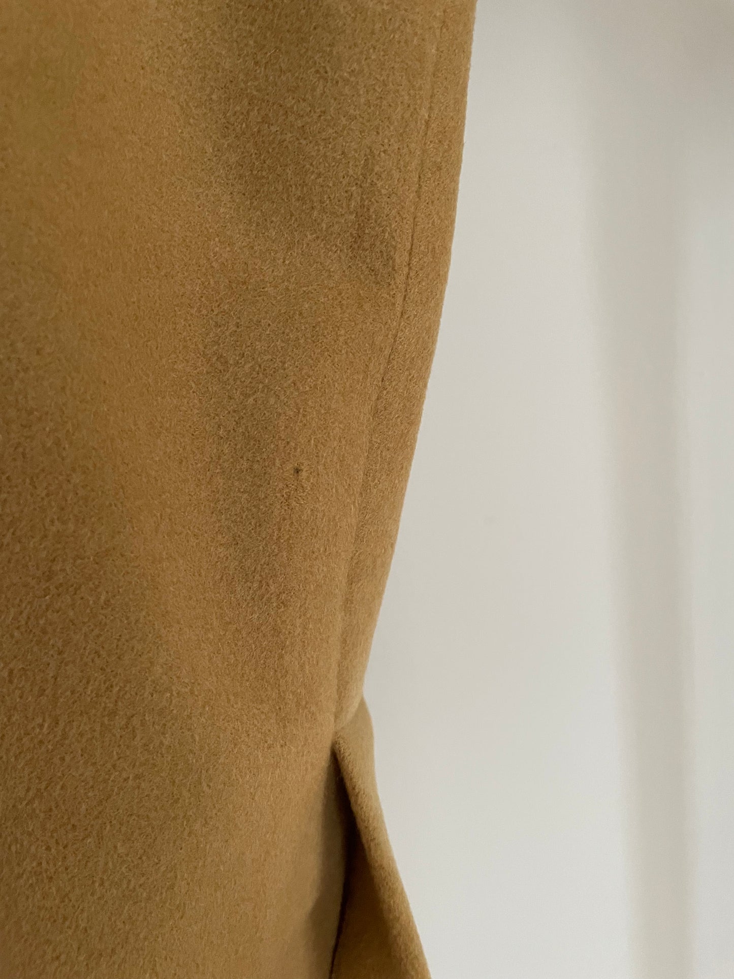 Detail view of vintage womens Jil Sander 1980s camel dolman sleeve coat